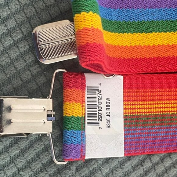 Welch 2" Suspender with Rainbow Striped Webbing 46 inches long Made in USA - Picture 2 of 6